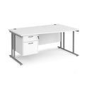White Dams Maestro 25 Wave Desk with cantilever leg and fixed 2-drawer pedestal, showing sleek office workspace and modern design.