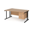 Dams Maestro 25 Wave Desk with cantilever leg and fixed 3-drawer pedestal in beech wood finish.