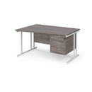 Dams Maestro 25 Wave desk with grey oak finish, cantilever legs, and a fixed 3-drawer pedestal for office workspace.