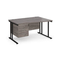 Dams Maestro 25 Wave desk with grey oak finish, cantilever legs, and a fixed 3-drawer pedestal for office workspace.