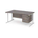 Dams Maestro 25 Wave desk with grey oak finish, cantilever leg, and fixed 3-drawer pedestal shown in the image.