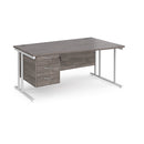 Dams Maestro 25 Wave desk with grey oak finish, cantilever legs, and fixed 3-drawer pedestal in an office setting.