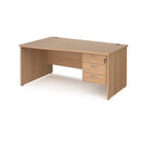Beech Maestro 25 Wave Desk by Dams with panel end leg and fixed 3-drawer pedestal, showcasing a modern office workspace.