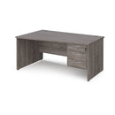 Dams Maestro 25 Wave Desk with panel end leg and fixed 3-drawer pedestal in grey oak finish