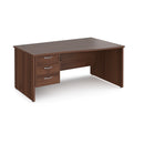 Dams Maestro 25 Wave Desk with walnut finish, panel end leg, and fixed 3-drawer pedestal for office workspace.
