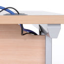 Dams Momento ergonomic desk with oak finish and cantilever leg, left-hand view showing spacious work surface and modern design.