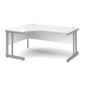 White Momento ergonomic desk with cantilever legs by Dams, showing sleek modern design and sturdy white metal frame.
