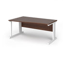 Dams Vivo Wave Walnut desk showing smooth walnut finish with curved modern design and sleek metal legs.