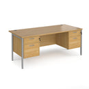 Dams Maestro 25 oak straight desk with 800mm depth, two drawer pedestals, and H-frame legs, shown in natural wood finish