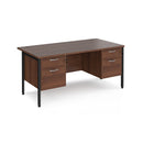 Dams Maestro 25 walnut 800mm deep straight desk with two drawer pedestals and H-frame legs, view of workspace and storage.