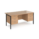 Dams Maestro 25 800mm deep straight desk with beech finish, three-drawer pedestals, and H-frame legs, shown from side angle
