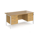 Dams Maestro 25 oak straight desk with 800mm depth, H-frame legs, and three-drawer pedestals on a clean office floor