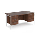 Dams Maestro 25 walnut straight desk with 800mm depth, H-frame legs, and three-drawer pedestals on a clean workspace.