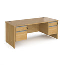 Dams Contract 25 oak straight desk with 800mm depth, two 2-drawer pedestals, and panel legs in natural oak finish