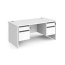 Dams Contract 25 white 800mm deep straight desk with two 2-drawer pedestals and panel leg, shown from side view