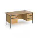 Dams Contract 25 oak straight desk with H-frame legs, 800mm deep, featuring 2 and 3 drawer pedestals