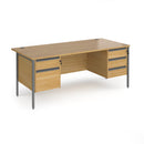 Dams Contract 25 oak straight desk with H-frame legs, 800mm deep, featuring two and three drawer pedestals