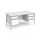 Dams Contract 25 white straight desk with 800mm depth, two and three drawer pedestals, and H-frame legs