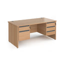 Dams Contract 25 straight desk with 800mm depth, beech finish, two and three drawer pedestals, panel leg design.