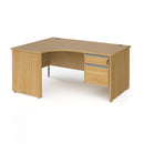 Dams Contract 25 ergonomic oak desk with panel leg and two-drawer pedestal, shown with clean modern design and workspace setup.