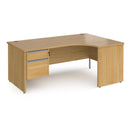 Dams Contract 25 ergonomic oak desk with panel legs and two-drawer pedestal, featuring a spacious workspace and modern design