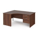 Dams Maestro 25 ergonomic walnut desk with panel end leg and fixed 2-drawer pedestal, featuring a spacious work surface.