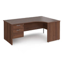 Dams Maestro 25 ergonomic walnut desk with panel end leg and fixed 2-drawer pedestal, ideal for office workspace.