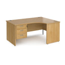 Dams Maestro 25 ergonomic oak desk with panel end leg and fixed 3-drawer pedestal, ideal for office workspace.