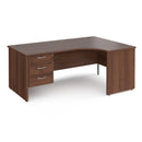 Dams Maestro 25 ergonomic walnut desk with panel end leg and fixed 3-drawer pedestal, showcasing sleek office furniture design.