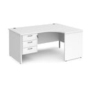 White Dams Maestro 25 ergonomic desk with panel end leg and fixed 3-drawer pedestal, designed for office workspace comfort.