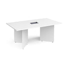 White Arrow Head rectangular boardroom table with central cut-out and Aero Power module by Dams, designed for professional conference rooms.