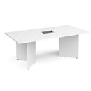 White Arrow Head rectangular boardroom table by Dams with central cut-out and Aero Power module for modern office meetings.