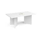 White Arrow Head rectangular boardroom table with central cut-out, designed by Dams, ideal for professional conference rooms