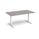 Dams Elev8 Touch rectangular boardroom table in grey oak finish, with sleek black legs and modern design for office meetings.