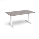 Dams Elev8 Touch rectangular boardroom table in grey oak finish with black frame, suitable for modern conference rooms.