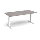 Dams Elev8 Touch rectangular boardroom table in grey oak finish with a sleek black surface, designed for professional conference rooms.