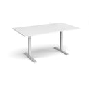 Dams Elev8 Touch rectangular boardroom table in white with a sleek surface and sturdy black legs for professional meetings.