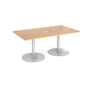 Dams rectangular boardroom table with beech finish, central cut-out, and trumpet-style base, ideal for professional conference rooms.