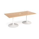 Dams Beech rectangular boardroom table with trumpet base and central cut-out, showing a polished wood surface and modern design