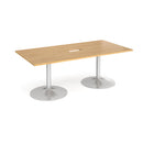 Trumpet Base Rectangular Boardroom Table With Central Cut-Out - Oak - NWOF