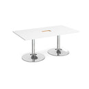 White rectangular Dams trumpet base boardroom table with central cut-out, ideal for conference and meeting rooms.