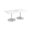 White rectangular boardroom table with central cut-out and trumpet-style base by Dams, designed for professional conference rooms.