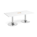 White rectangular boardroom table with central cut-out and trumpet-style base by Dams, designed for conference or meeting rooms.