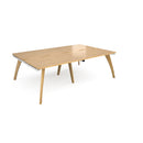 Dams Fuze double back-to-back desks in oak wood finish with black metal frames, designed for office or workspace setup.