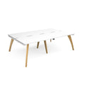 Dams Fuze Double Back To Back Desks in white, featuring sleek modern design with two workspaces connected back to back.