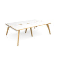Dams Fuze double back-to-back desks in white and oak finish, with each workspace featuring clean lines and modern design.