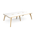 Dams Fuze Double Back To Back Desks in white and oak finish, showing sleek modern workspace with two desks connected back to back.