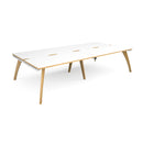 Dams Fuze Double Back To Back Desks in white and oak finish, featuring modern workspace with two connected desks and ample surface area.