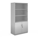White Dams Deluxe Combination Unit with glass upper doors, showcasing a modern storage cabinet with sleek glass panels.