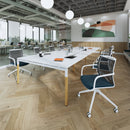 Dams Connex Plus Wooden Goal-Post Single Desk in oak with modern design and clean lines, shown in a stylish office setting.